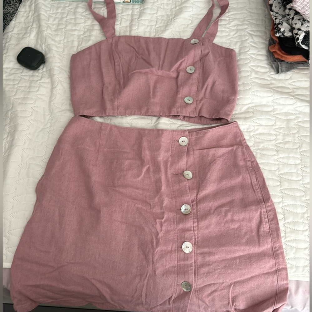 NWOT f21 pink crop top skirt set